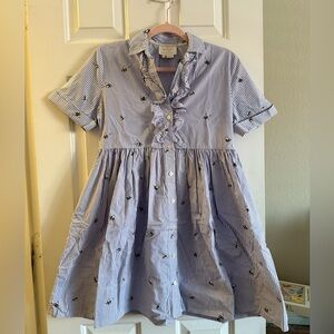 Kate Spade Blue Striped Mini Dress with Floral Details